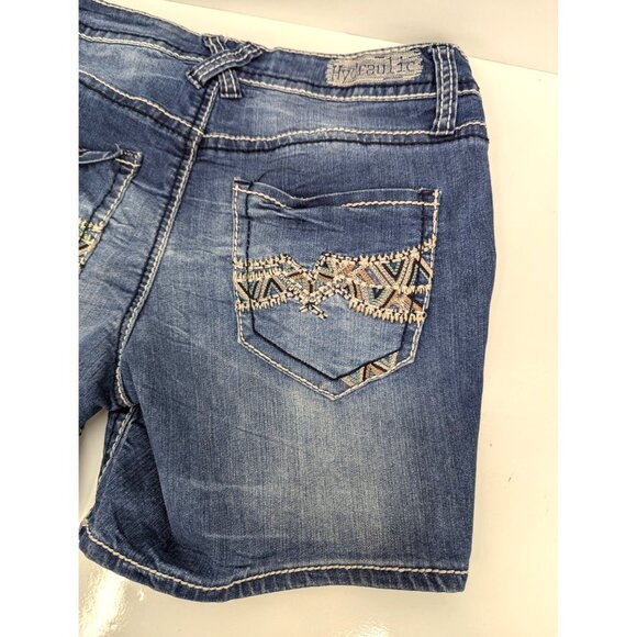 Hydraulic Sammie Boyfriend Women Jean Shorts Distressed Embroidered Size 7/8 - Picture 5 of 9